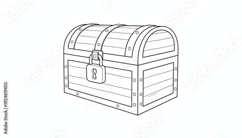 Vintage Wooden Treasure Chest with Lock, Pirate Loot Box, Isolated on White Background
