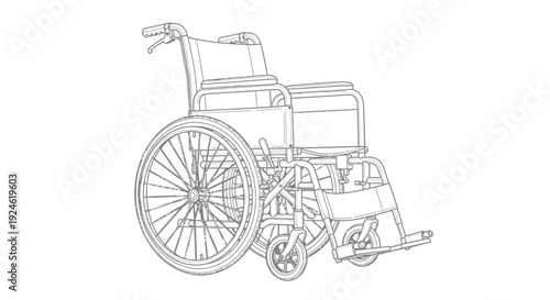 Wheelchair Line Drawing Illustration - Mobility Aid for Disabled and Elderly
