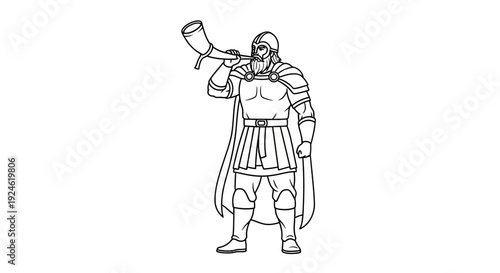 Viking warrior blowing horn, ancient warrior, historical figure, strong man, military, battle signal