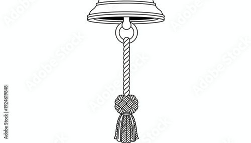 Vintage Bell Clapper with Decorative Rope and Tassel - Line Art Illustration
