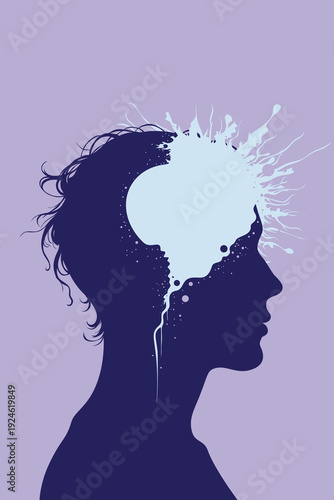 Exploding Brain Silhouette: Child Anxiety Overthinking, Anger Outburst, Trauma Noise Therapy