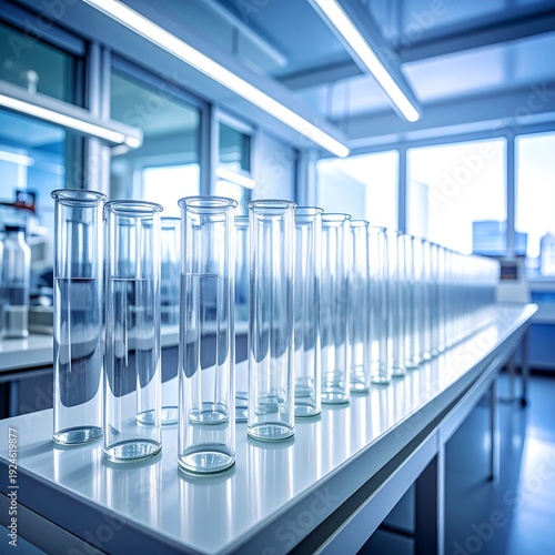 Laboratory Glassware - A Row of Empty Test Tubes on a Table.