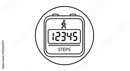 Step Counter Icon: Digital Display Showing 12345 Steps with Walking Person Symbol
