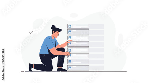 Person Arranging Profile List, User Interface Design, Digital Data Management