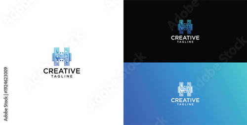 technology logo vector. H initial logo design
