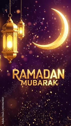 Golden Ramadan Lanterns Crescent Moon Night Sparkle Lights Festive