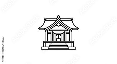 Japanese Shrine Icon, Traditional Architecture, Outline Vector Art