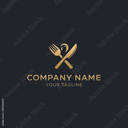 Golden Utensils Logo Design for Restaurant.