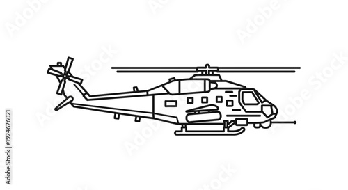 Helicopter Outline Icon Vector Illustration - Side View