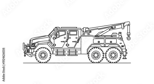 Heavy Duty Tow Truck Outline Vector Illustration