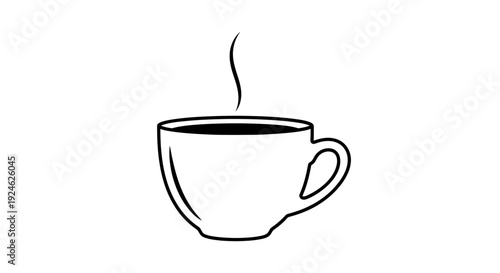 Hot Coffee Cup with Steam, Black and White Line Art Illustration