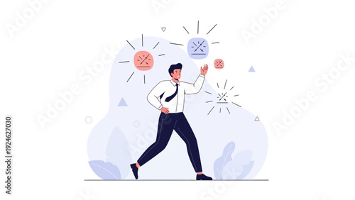 Businessman juggling tasks, managing time and deadlines in business