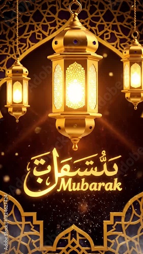 Golden Ramadan Lanterns Sparkle Warm Festive Islamic Background Footage