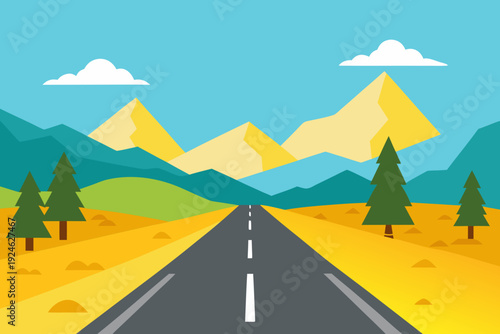 Summer Road Trip Landscape with Open Highway and Mountains