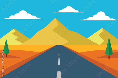 Summer Road Trip Landscape with Open Highway and Mountains