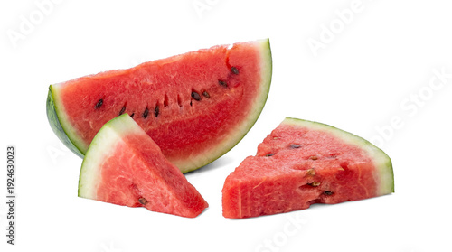 Принти на полотні Fresh Juicy Watermelon Slices with Seeds, Isolated on Transparent Background for