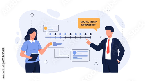 Social Media Marketing Strategy Timeline Illustration