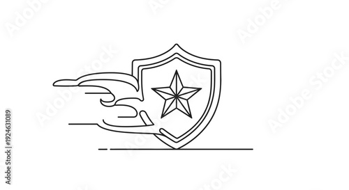 Hand Protecting Shield with Star Icon, Security and Protection Concept