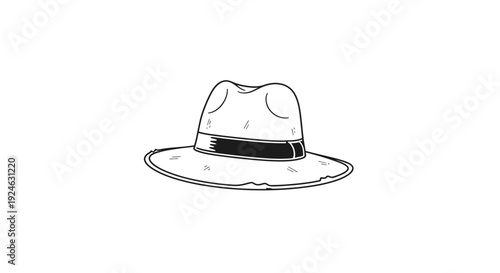 Hand-drawn Fedora Hat Illustration, Vintage Style, Black and White Sketch