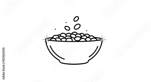 Hand-drawn illustration of a bowl overflowing with peas, with a few peas scattered above.