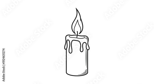 Hand-drawn illustration of a lit candle with dripping wax and a flame