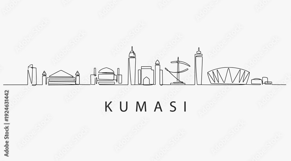 Obraz premium Flat Design one line without breaking the Kumasi city.