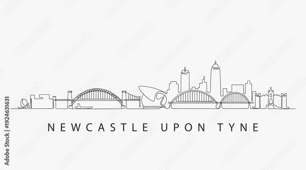 Obraz premium Flat Design one line without breaking the Newcastle city.