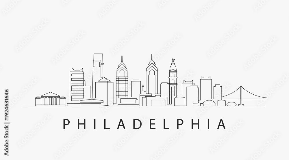 Naklejka premium Flat Design one line without breaking the Philadelphia city.
