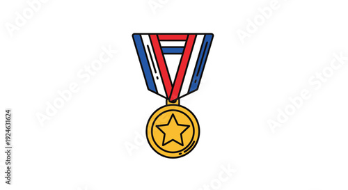 Gold Medal with Star and Red, White, Blue Ribbon - Symbol of Victory and Achievement