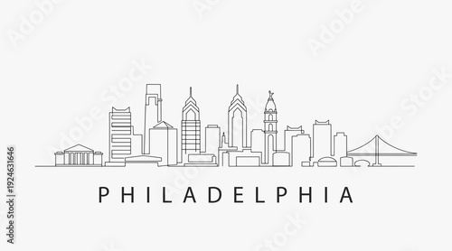 Flat Design one line without breaking the Philadelphia city.