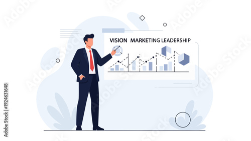Businessman Presenting Vision, Marketing, and Leadership Strategy with Growth Chart
