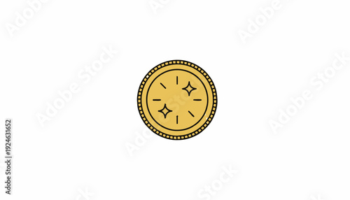 Golden Coin with Sparkles Icon, Vector Illustration
