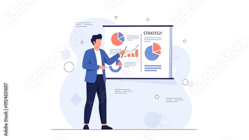 Businessman presenting strategy with charts on a projection screen