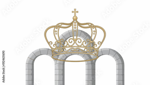 Golden Crown Above Arched Gateway, Symbol of Royalty, Power, and Authority