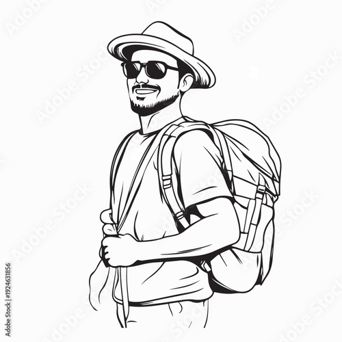 Wallpaper Mural Happy Man Tourist with Backpack and Hat Vector Illustration Torontodigital.ca