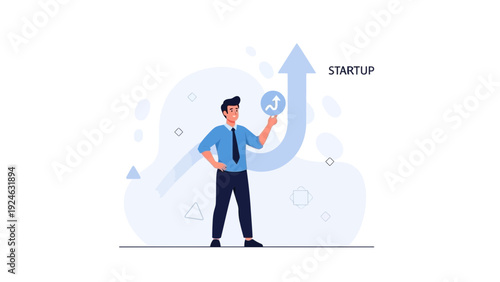 Businessman with upward arrow representing startup growth and success