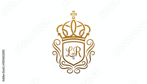 Elegant Gold Monogram LR Crest with Crown and Cross Emblem