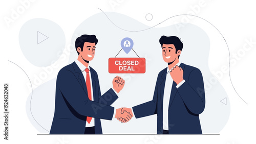 Businessmen shaking hands, closed deal sign, successful partnership agreement, teamwork concept