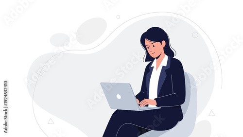 Businesswoman working on laptop, modern flat illustration