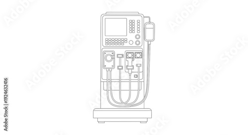 Dialysis Machine Line Art Icon: Medical Equipment for Kidney Treatment