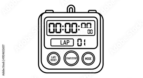 Digital Stopwatch Timer with Lap Function, Start/Stop and Mode Buttons, Isolated on White