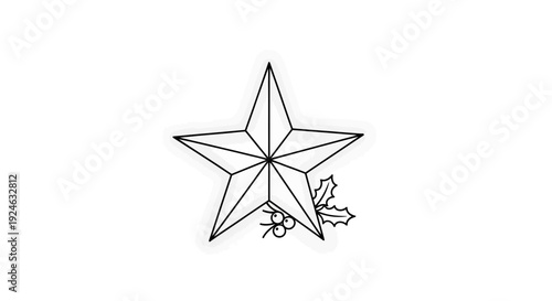 Christmas Star Outline with Holly Berries and Leaves - Festive Holiday Icon