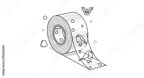 Christmas tape with birds and holly, festive holiday packaging, DIY craft supplies