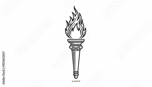 Classic Torch with Flames, Symbol of Knowledge, Enlightenment, and Victory