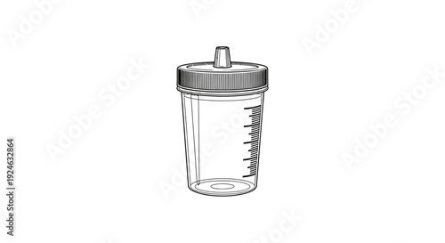 Clear Plastic Measuring Cup with Lid and Spout - Line Art Illustration