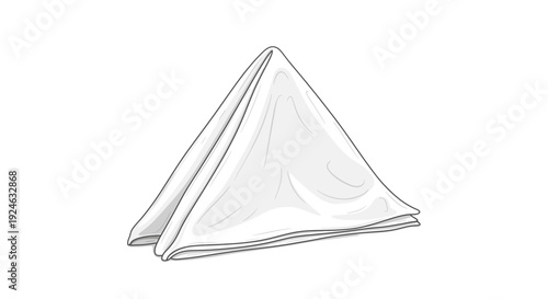 Clean White Napkin Folded in Triangle Shape on White Background