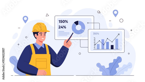 Construction Worker Presenting Project Data and Analytics