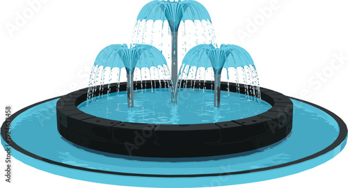 Decorative water fountain illustration with cascading streams, modern outdoor garden feature design, urban park element, landscape architecture concept, vector style artwork