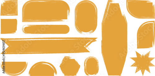 A collection of various abstract orange shapes on a white background