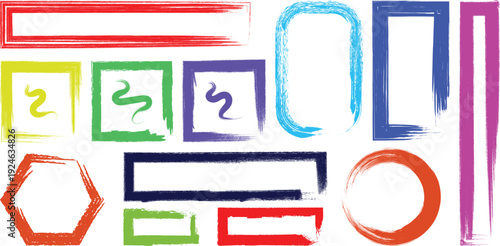 Colorful abstract shapes and symbols on white background